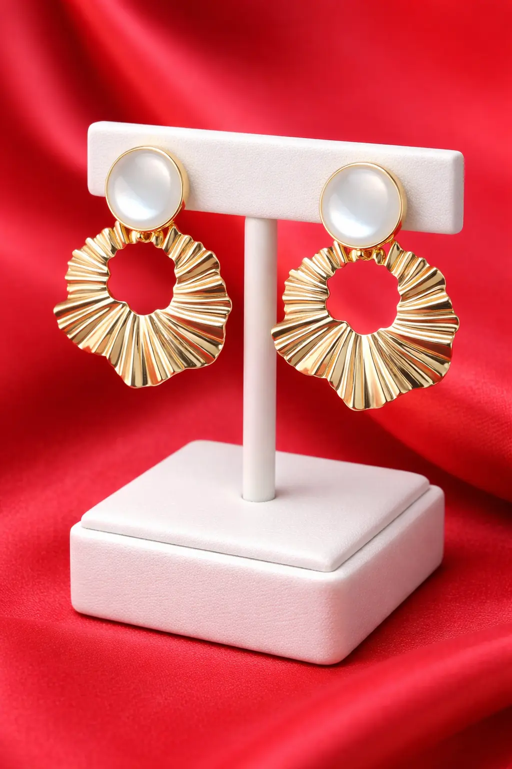 Gold Sunray Statement Earrings – Mother of Pearl Stud Geometric Drop Earrings
